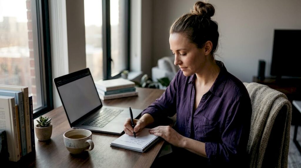 Busy professional writing a gratitude note