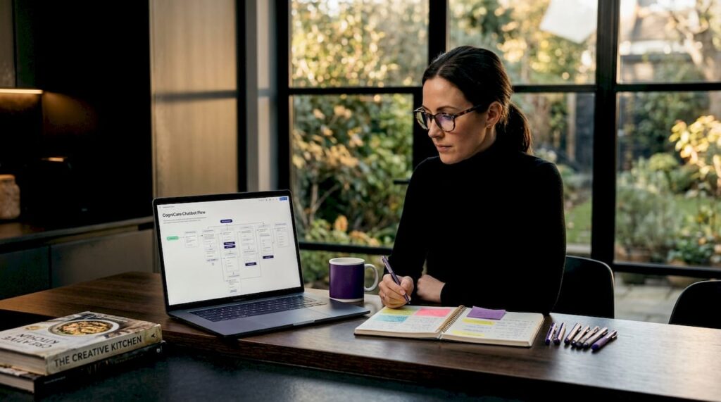 Product manager reviews chatbot architecture sketch