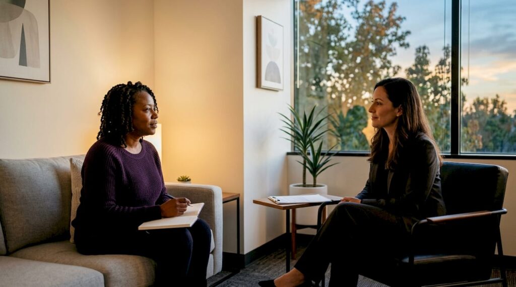 Therapist and patient in office consultation