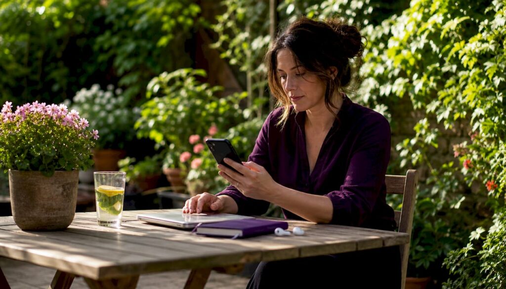 Person using mental health technology on devices