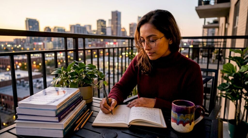 Professional woman journaling emotional intelligence