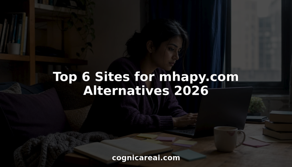Woman browsing mental health websites at kitchen table