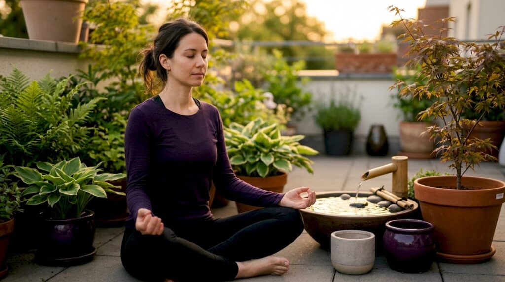 Woman practicing mindfulness meditation at home