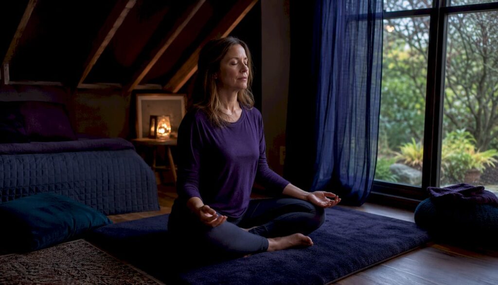Woman meditating for anxiety relief at home