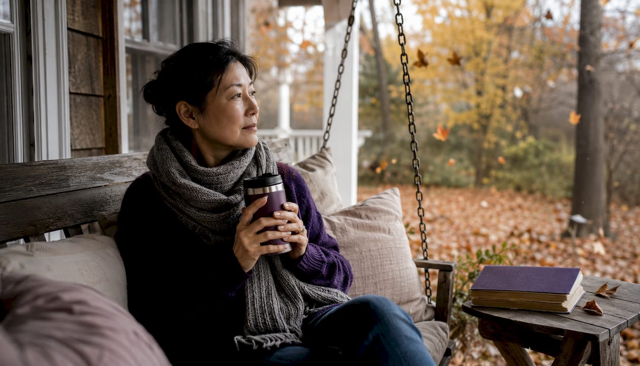 Woman reflecting outdoors during recovery