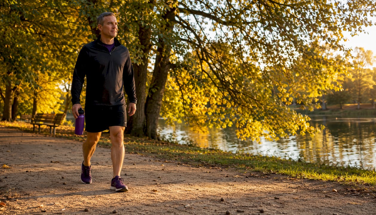 Man walking outdoors for physical activity