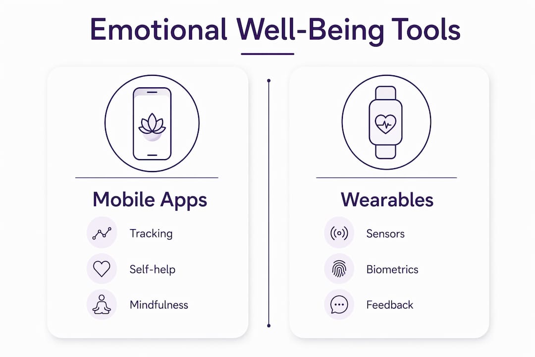 Infographic comparing emotional well-being technology categories