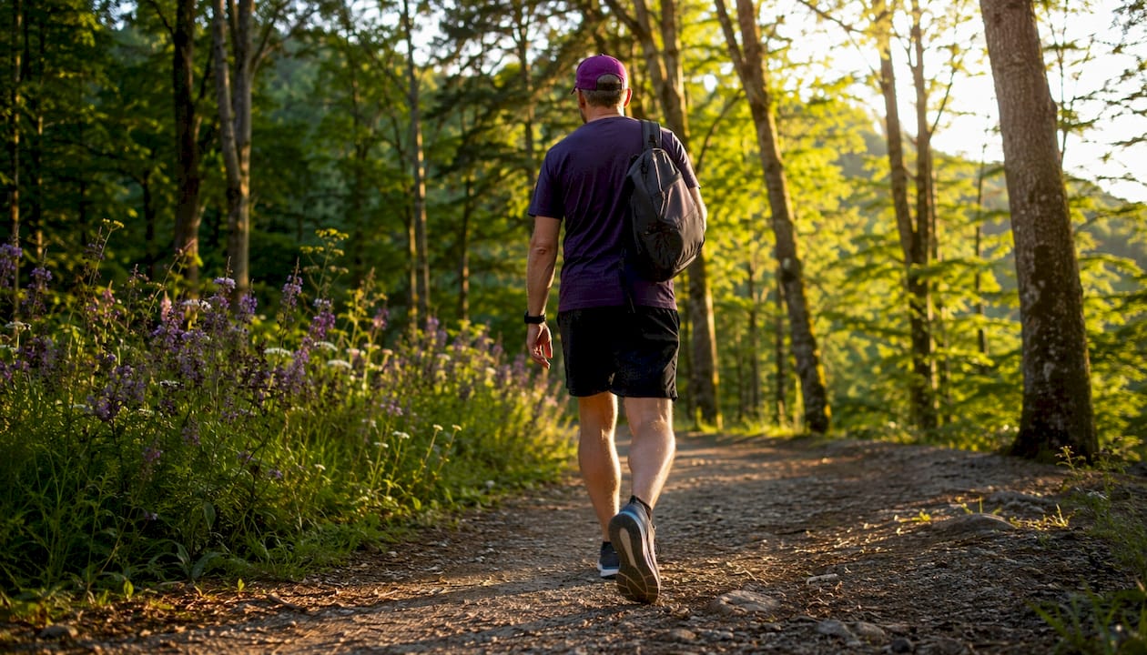 Man walking outdoors for mental health